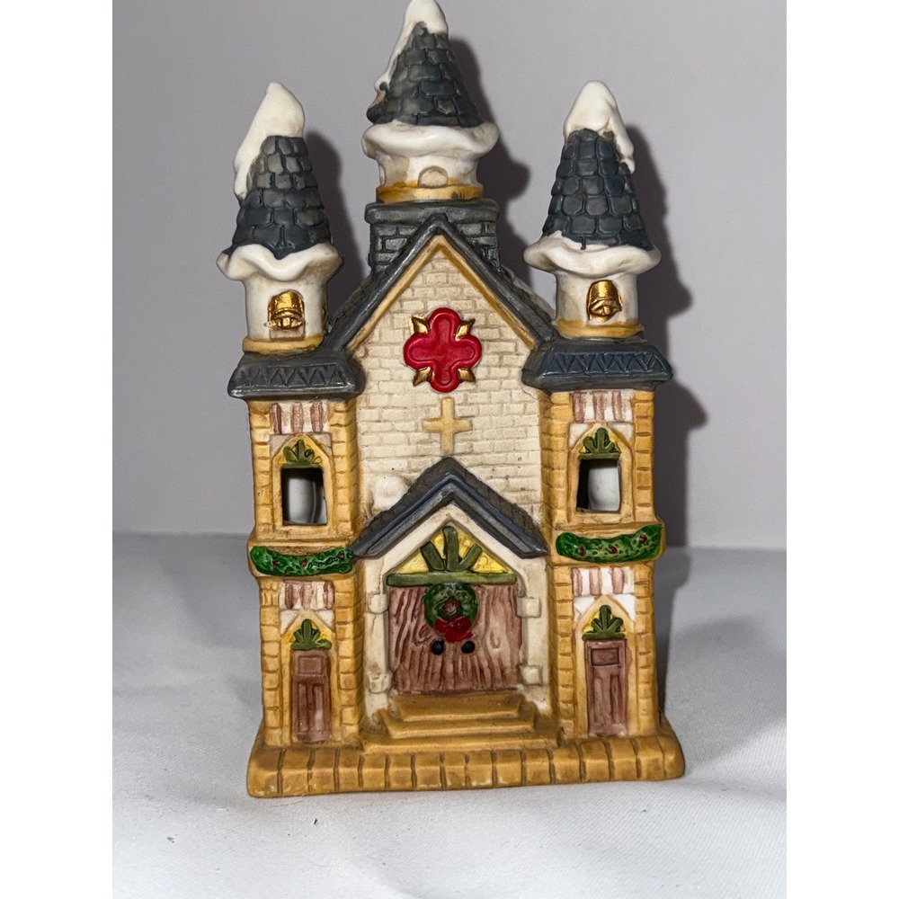 Ceramic Christmas Village Church Snow Capped Spires Holiday Decor 6 Inch